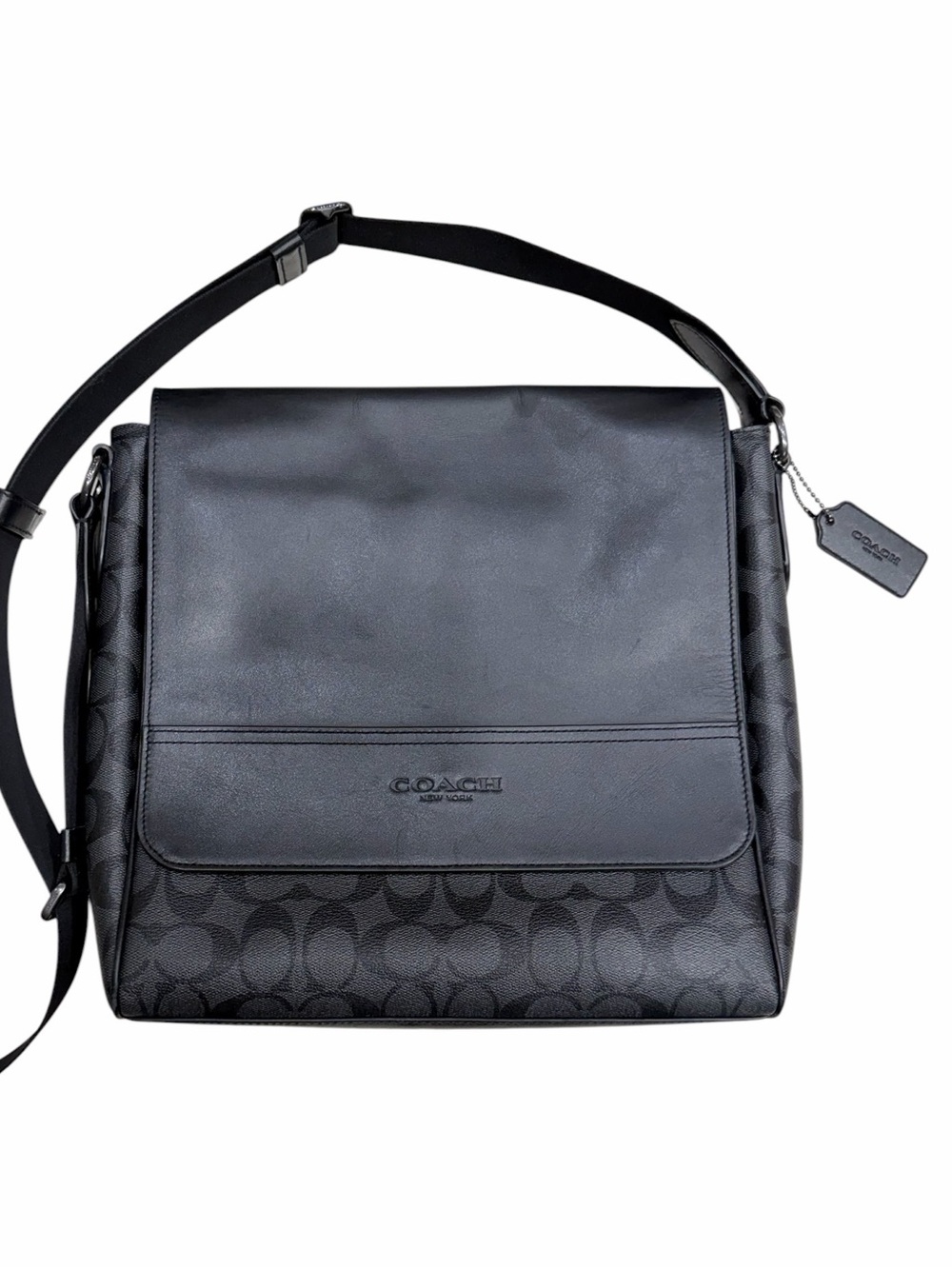 Coach Leather Messenger Crossbody Bag F54771 Black Signature Canvas Lightly Used